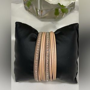 2/$25 NEW Pink Blush boHo chain stud layered women Vegan leather bangle bracelet